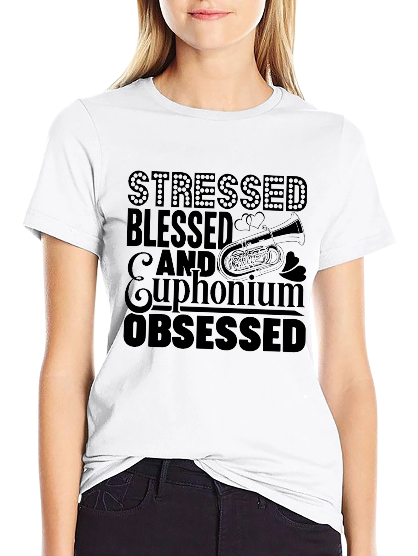 Black Stressed, Blessed, Euphonium Obsessed Black T-Shirt view 9
