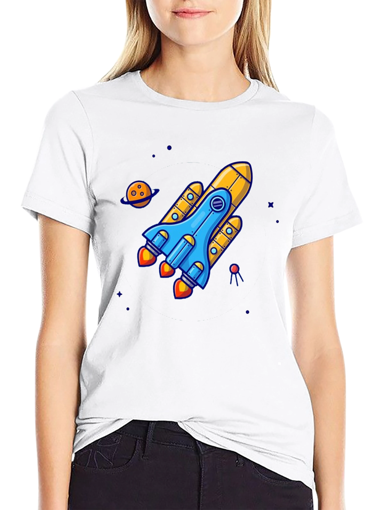 Black Rocket Ship Graphic Tee - Black Cotton T-Shirt view 9