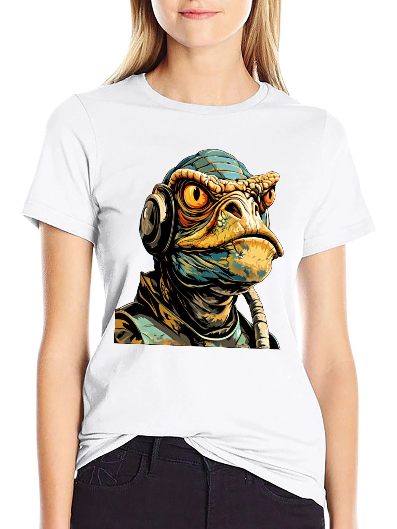 Black Sci-Fi Lizard Man Graphic Tee view 9