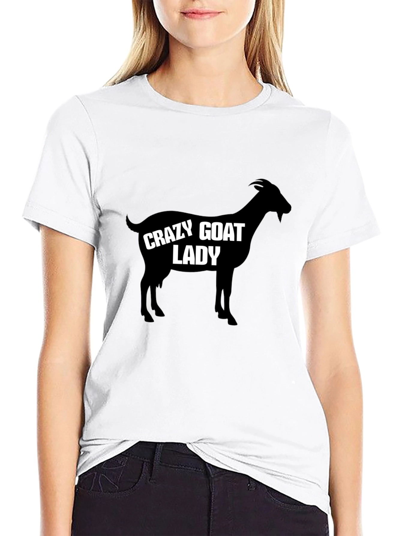 Black Crazy Goat Lady T-Shirt - Black Humor Tee view 9