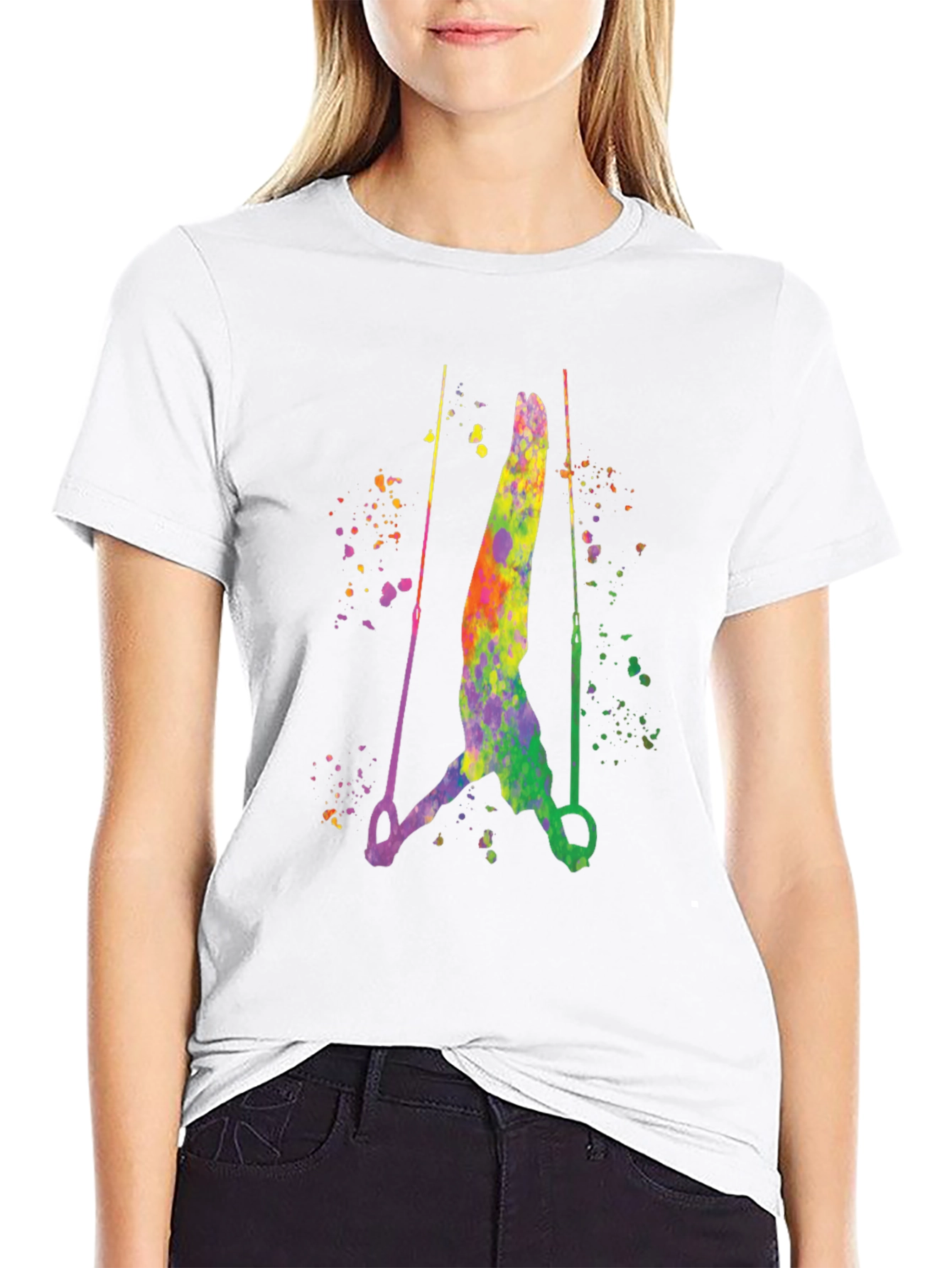Black Gymnast Rings Watercolor Graphic Black T-Shirt view 9