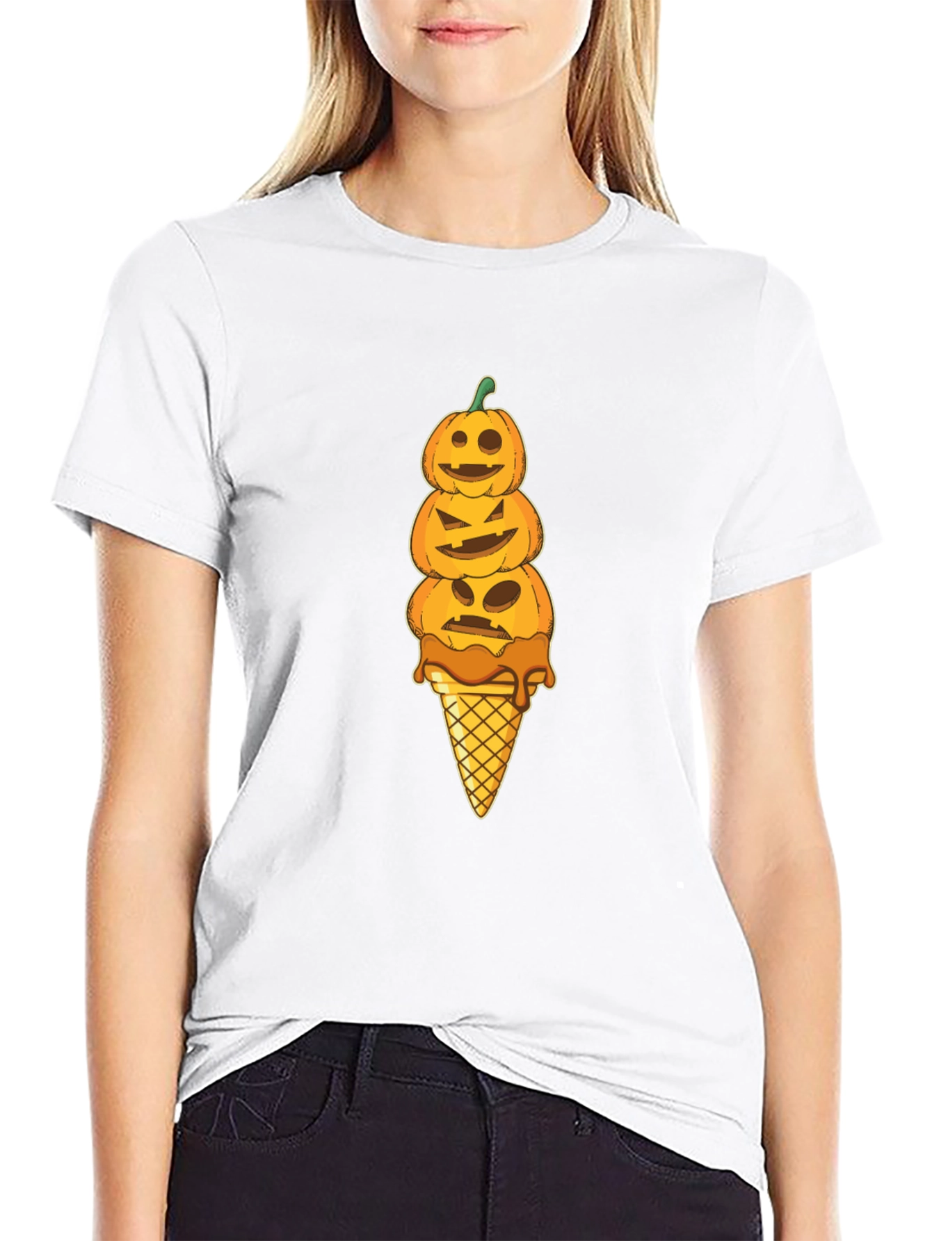 Black Pumpkin Ice Cream Cone Halloween T-Shirt view 9