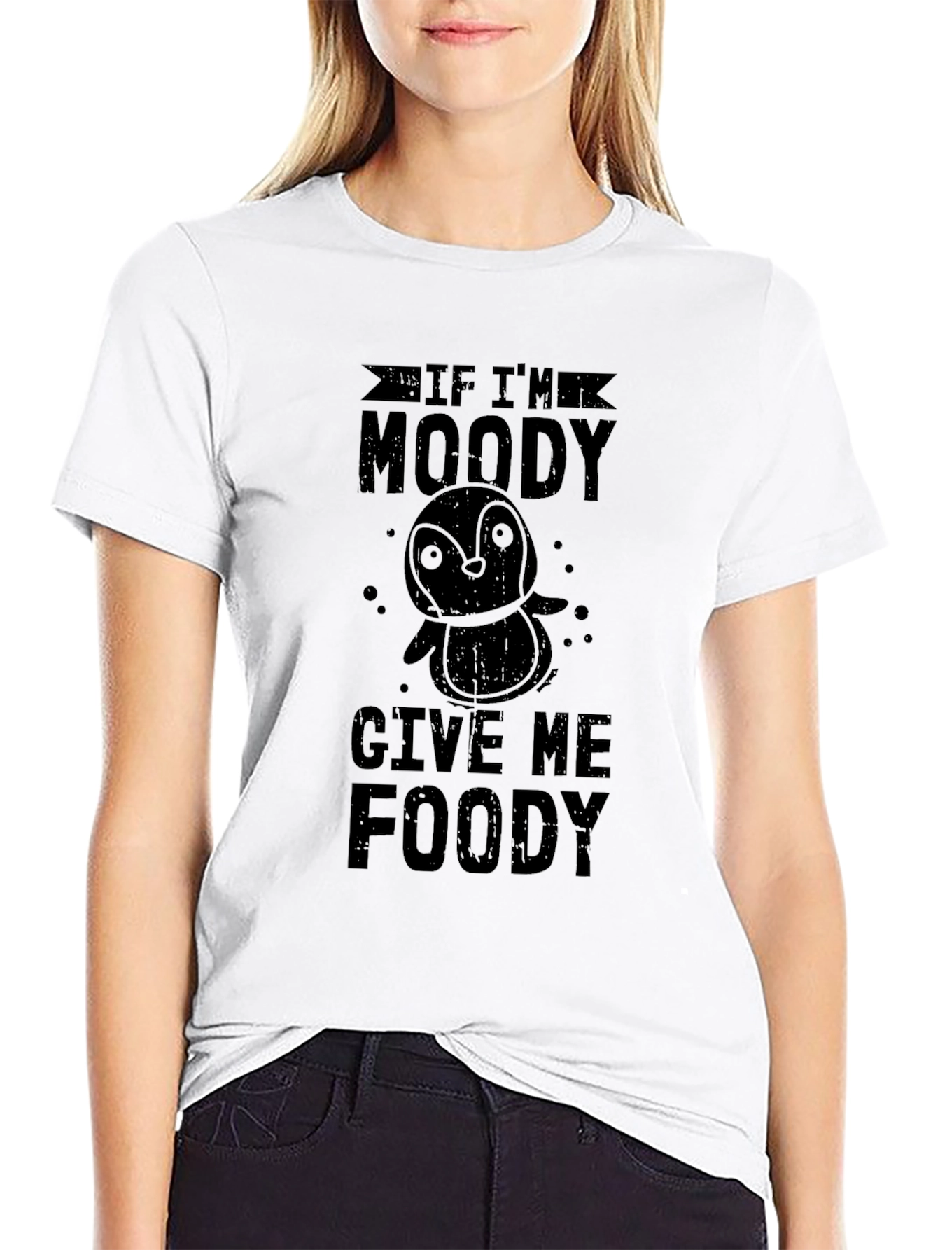 Black Moody Penguin Foody Black Graphic T-Shirt view 9