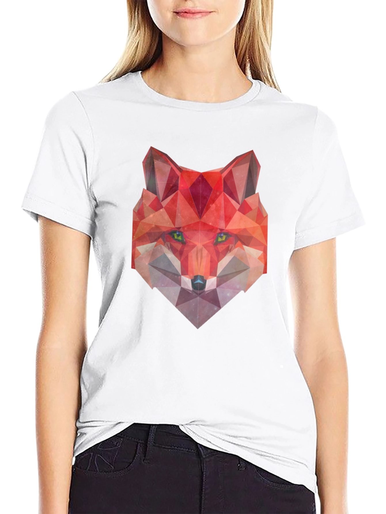 Black Geometric Fox Graphic Tee - Modern Style view 9
