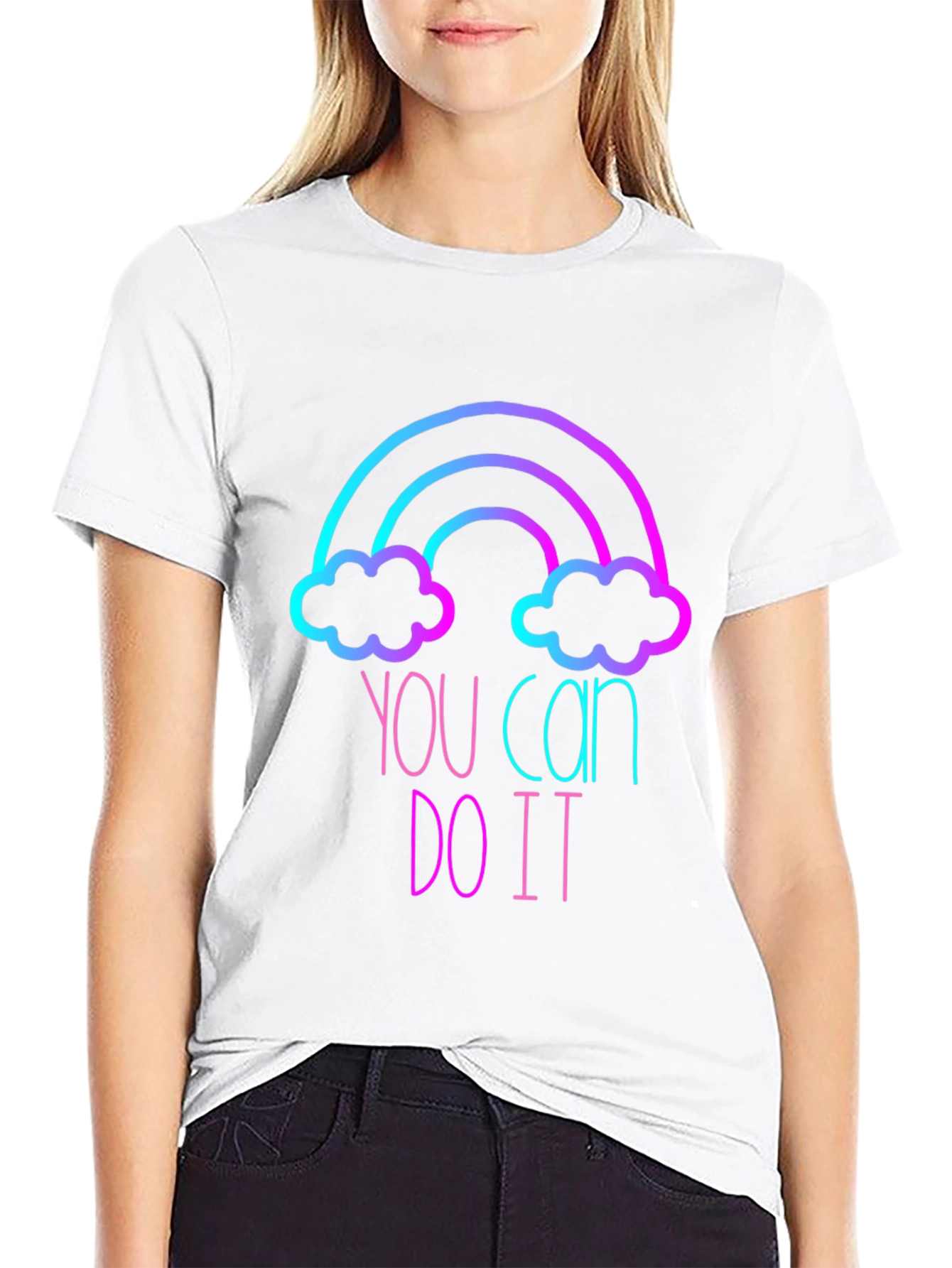 Black Motivational Rainbow Graphic Tee - You Can Do It view 9
