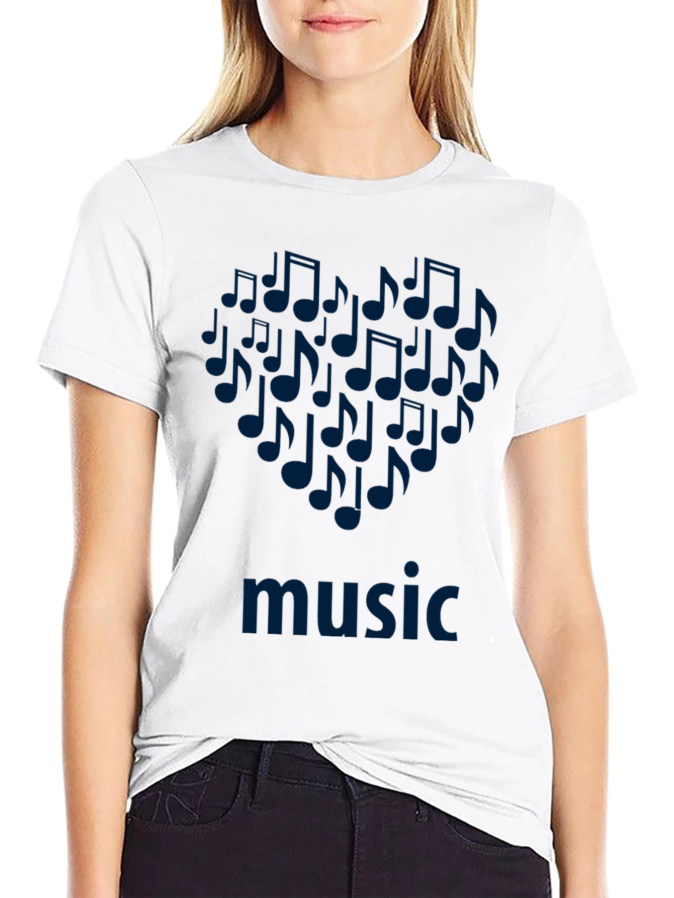 Black Music Notes Heart T-Shirt - Black Cotton Tee view 9
