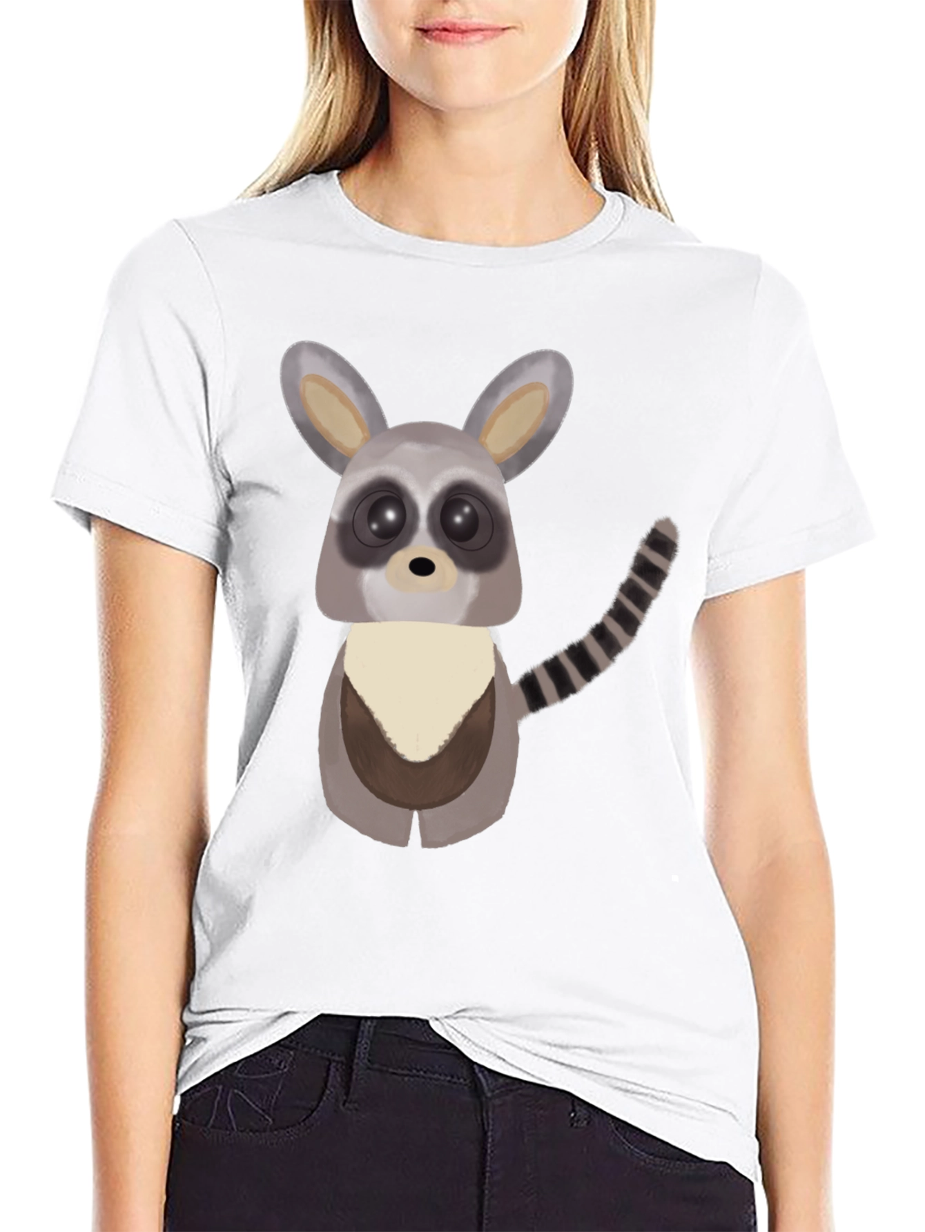 Black Cute Cartoon Raccoon Graphic T-Shirt view 9