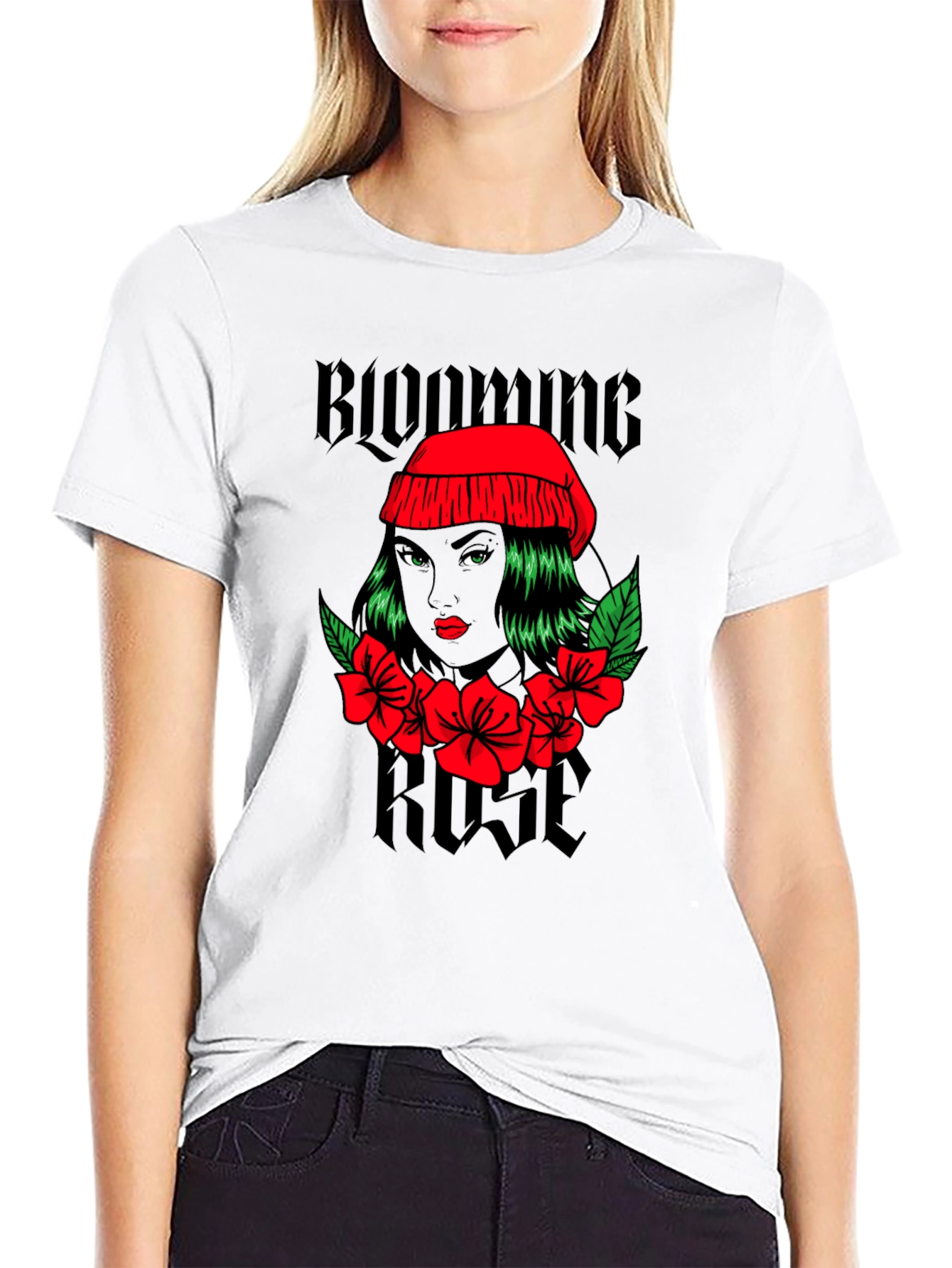 Black Blooming Rose Graphic Tee - Black Unisex T-Shirt view 9