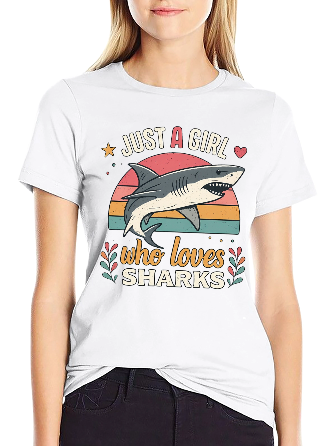 Black Just a Girl Who Loves Sharks Graphic Tee view 9