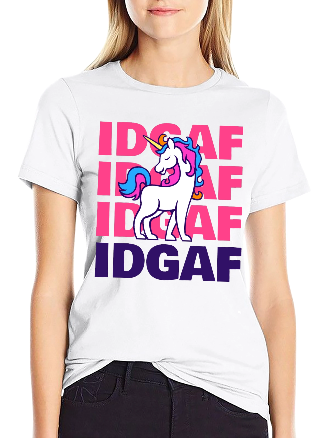 Black IDGAF Unicorn Graphic T-Shirt - Black Cotton Tee view 9
