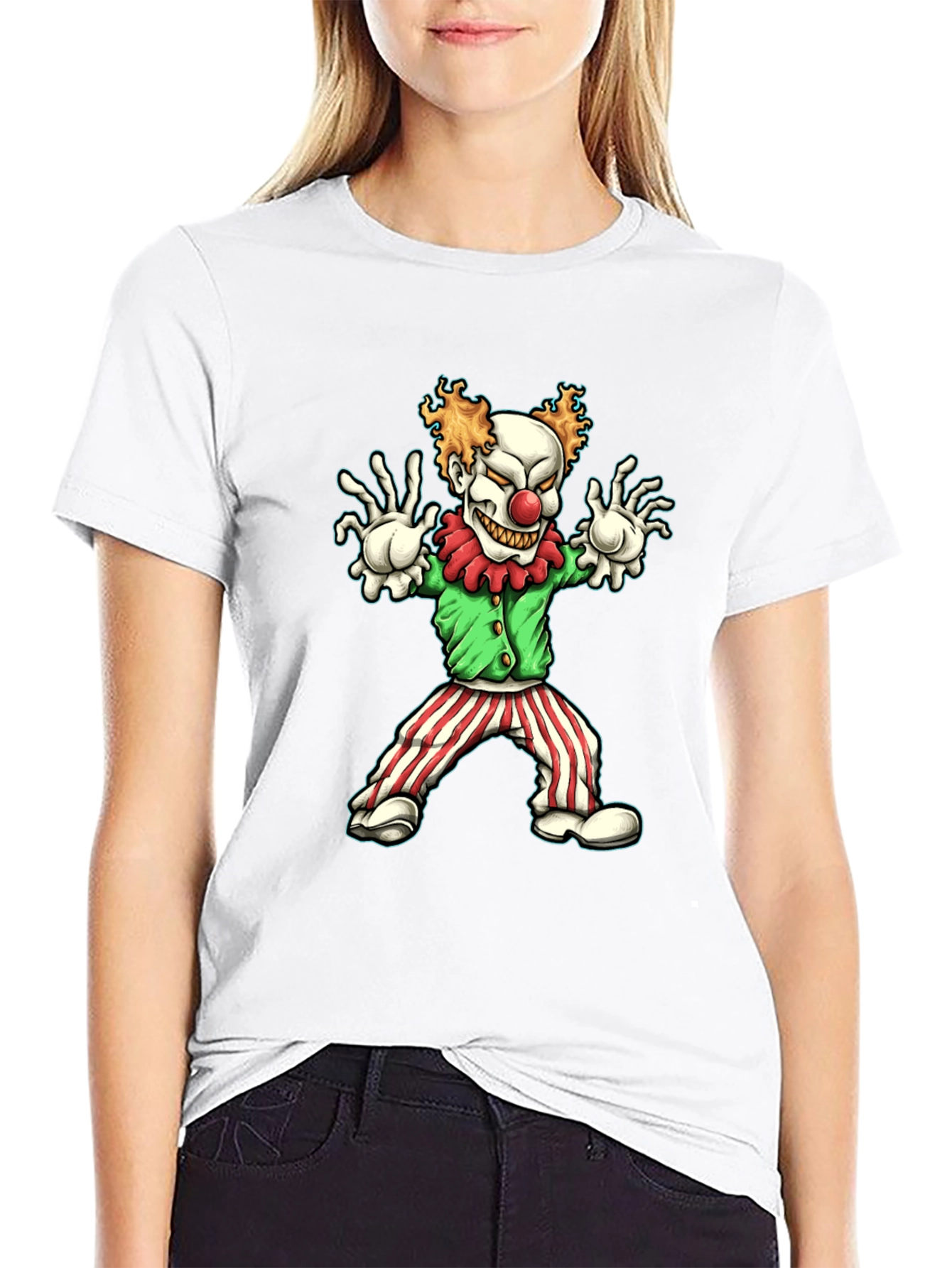 Black Creepy Clown Graphic Tee - Halloween Costume Shirt view 9