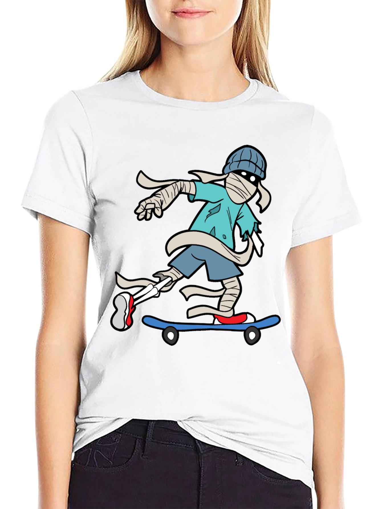 Black Skateboarding Mummy Graphic Tee - Cool & Unique Design view 9