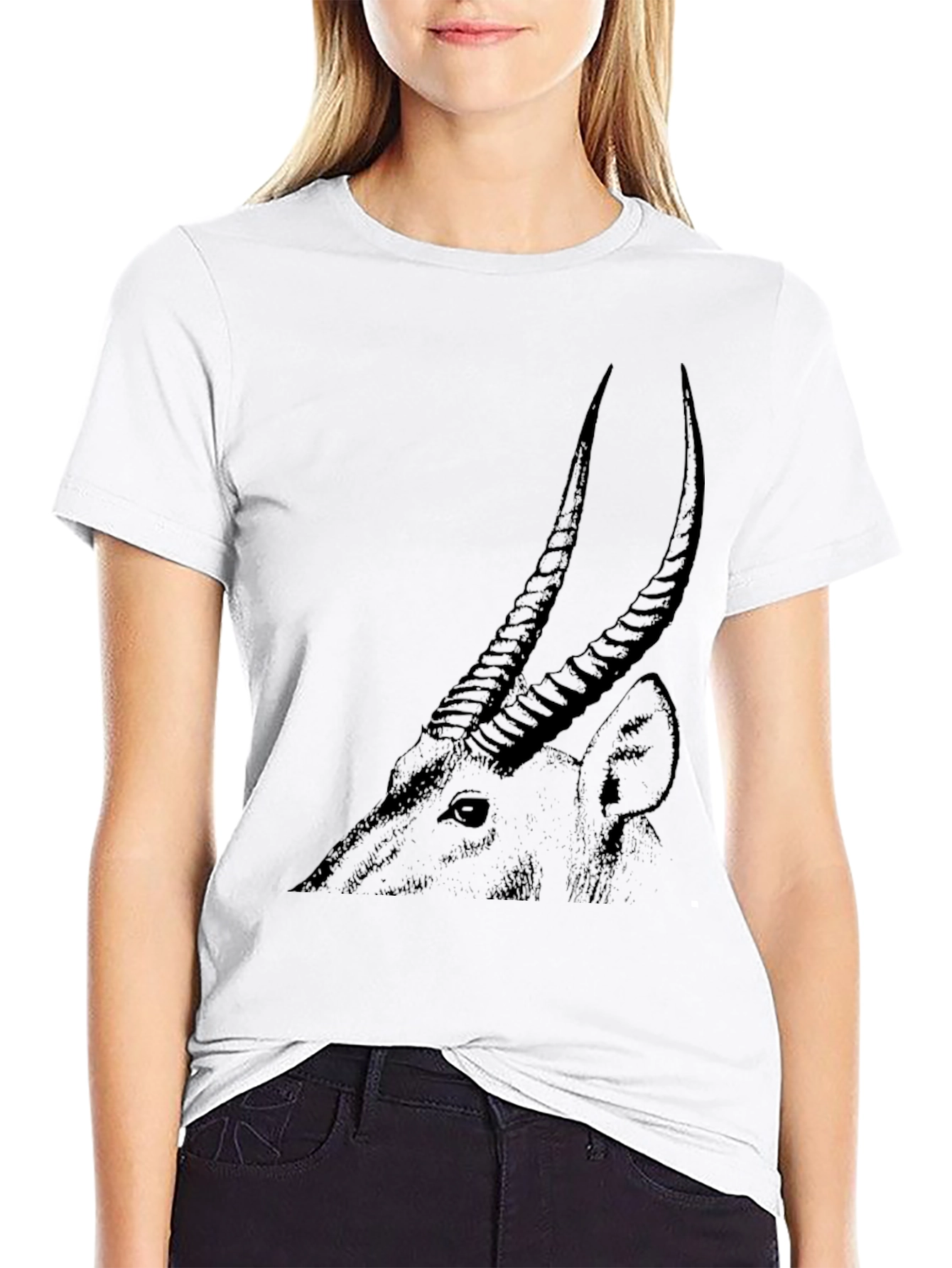 Black Antelope Graphic Tee - Sleek Black Cotton T-Shirt view 9