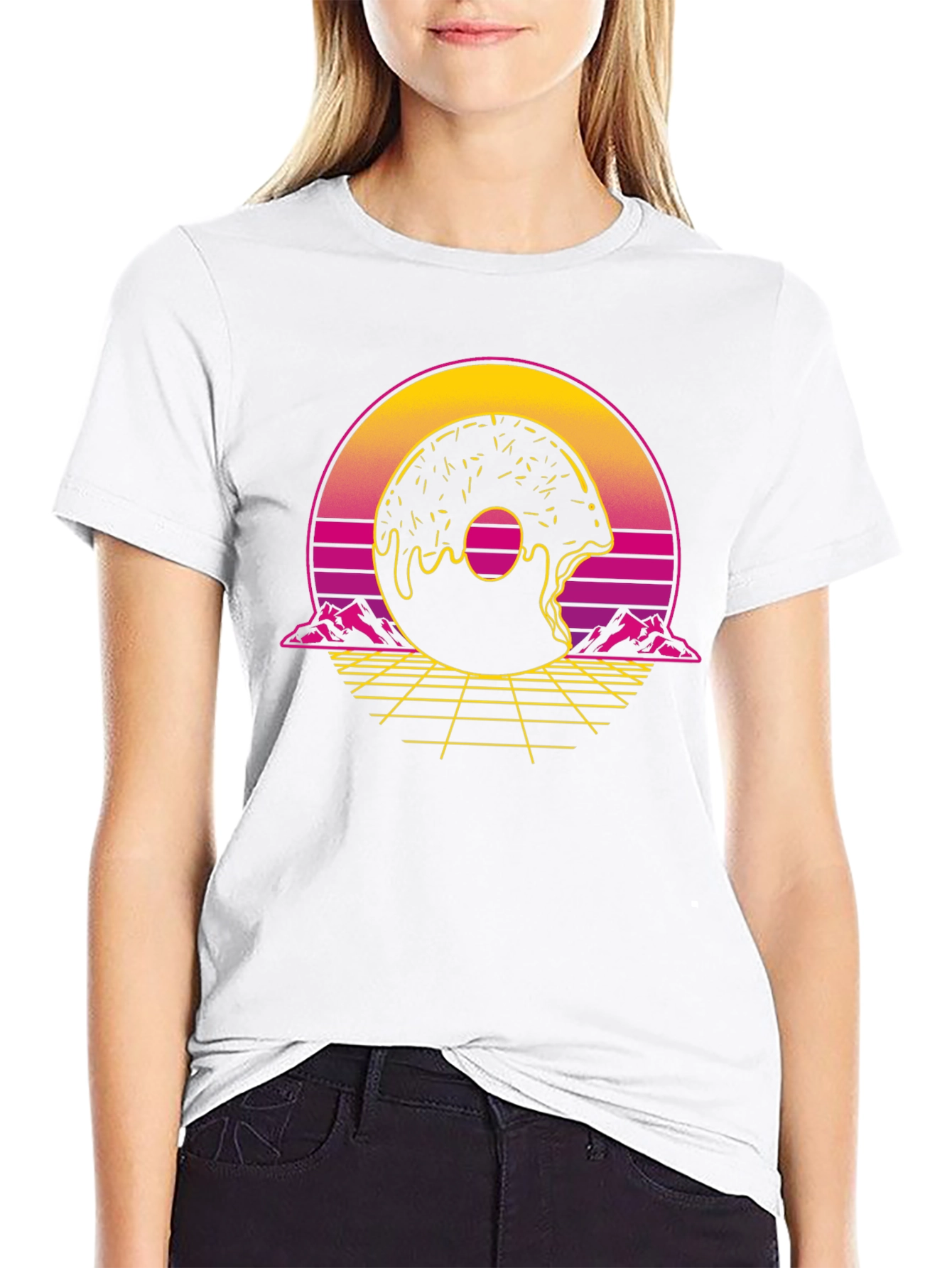 Black Retro Donut Graphic Tee - Synthwave Style view 9