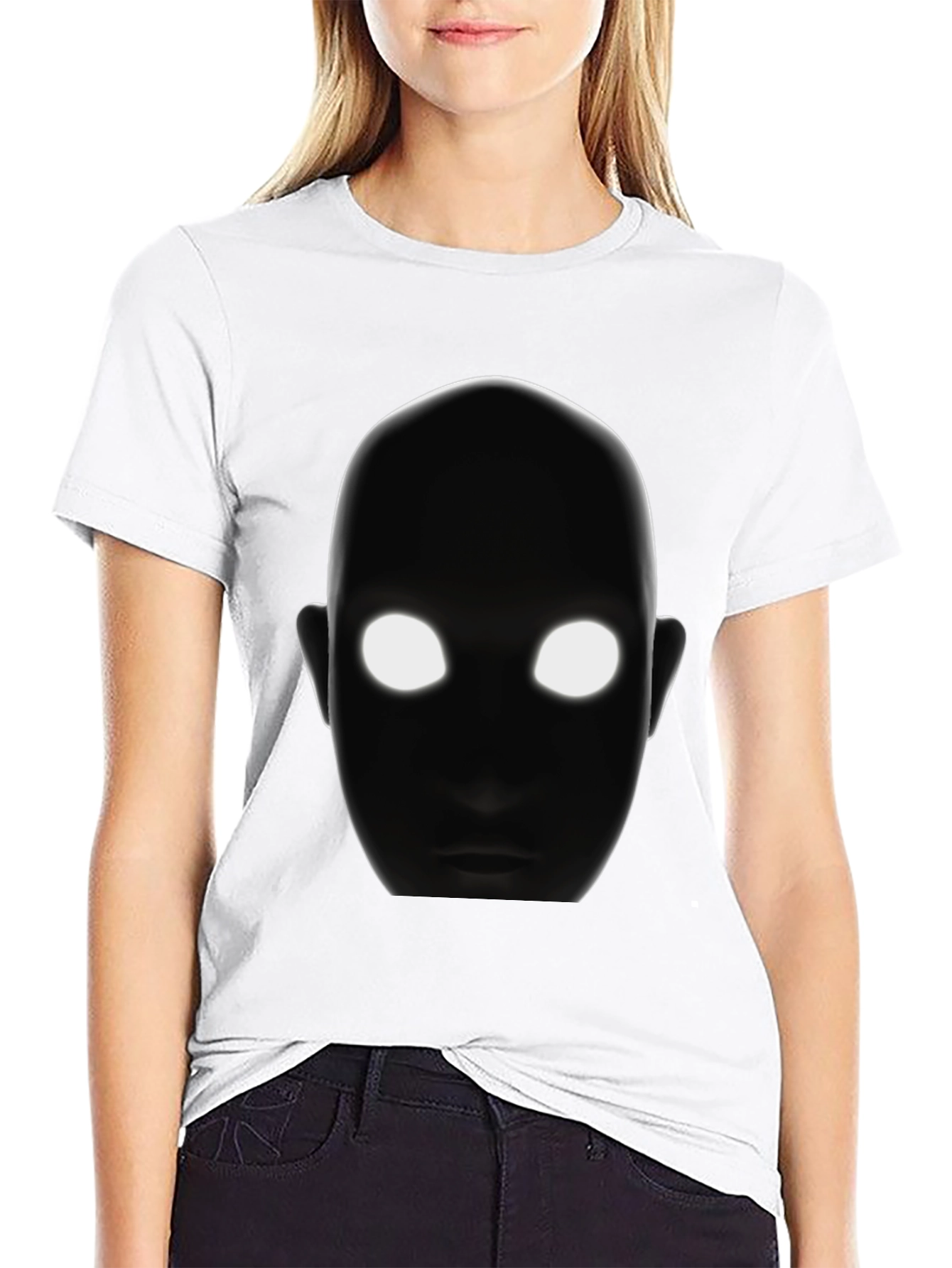 Black Men's Black T-Shirt with Glowing Eyes Graphic view 9