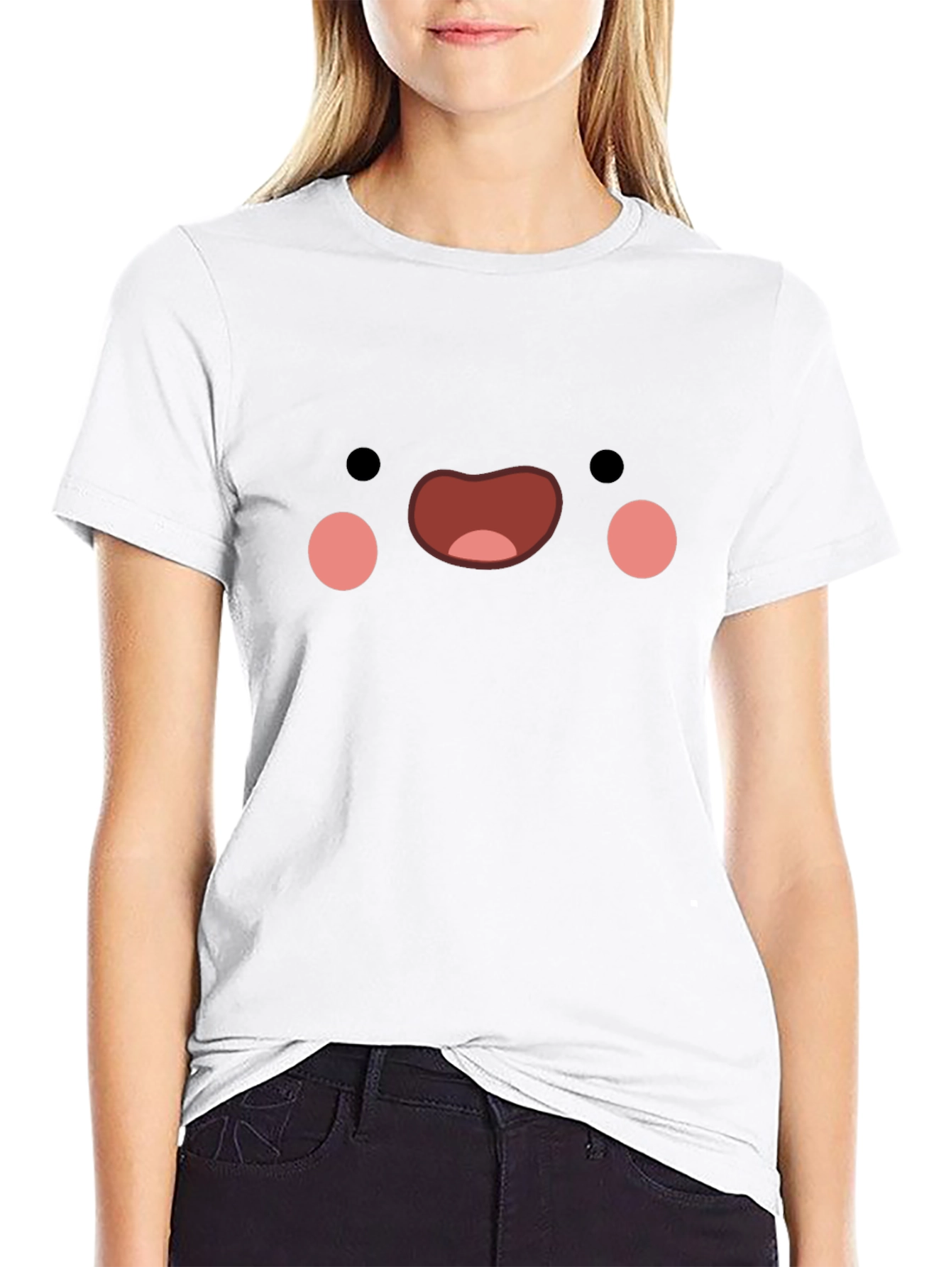 Black Cute Face Graphic Black T-Shirt view 9