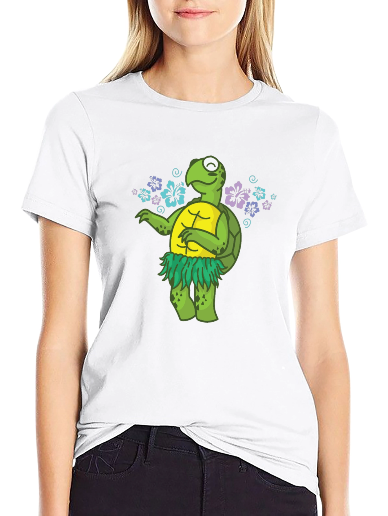 Black Funny Turtle Hula Dancer Graphic T-Shirt view 9