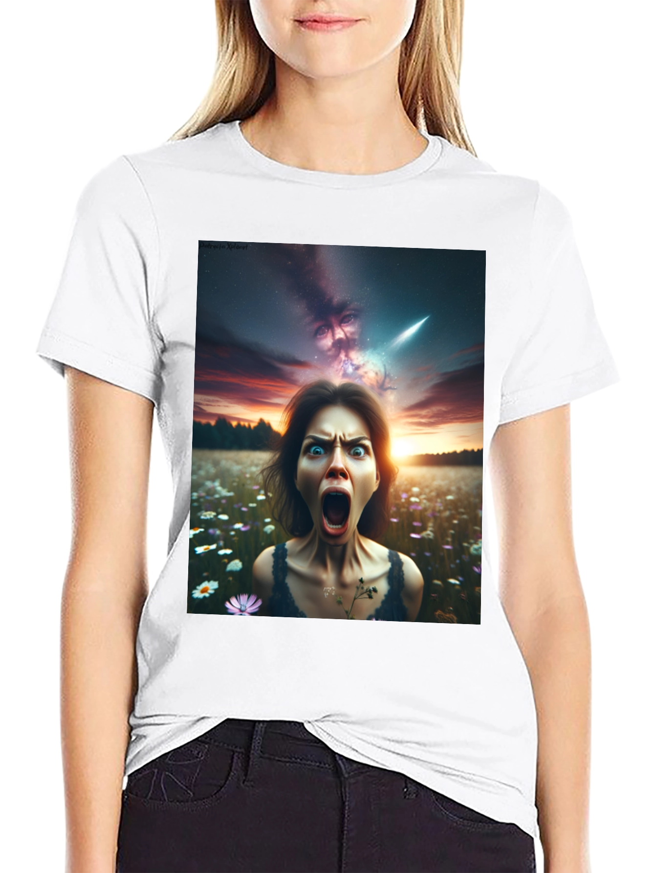 Black Surreal Horror Graphic Tee - Women's Nightmare T-Shirt view 9