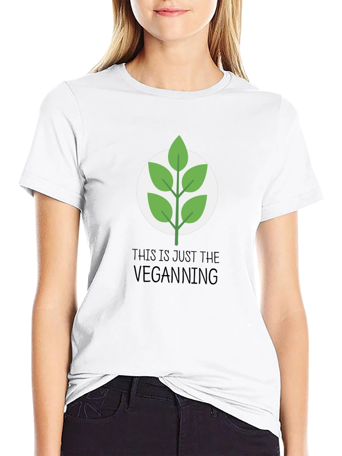 Black Vegan Leaf Graphic Tee - Casual Black T-Shirt view 9