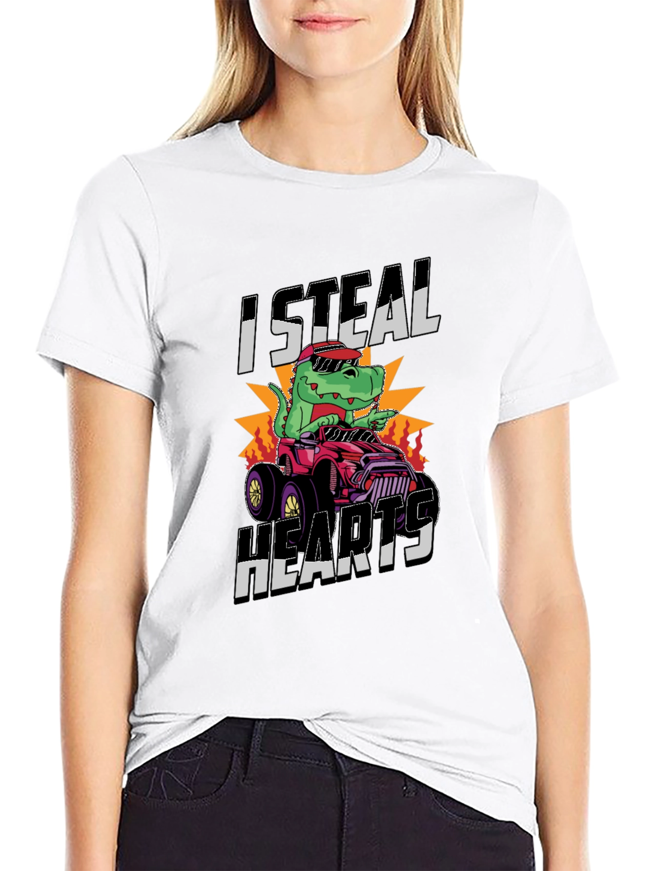 Black I Steal Hearts Dinosaur Monster Truck Graphic Tee view 9