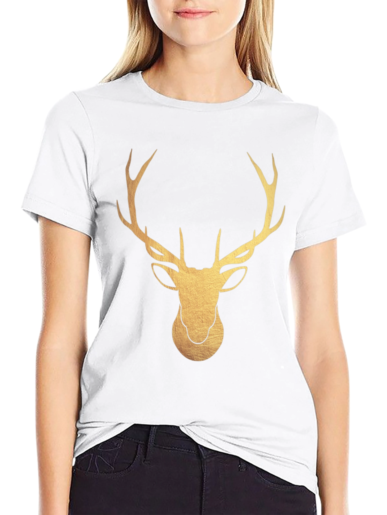 Black Golden Deer Graphic T-Shirt - Stylish Stag Tee view 9