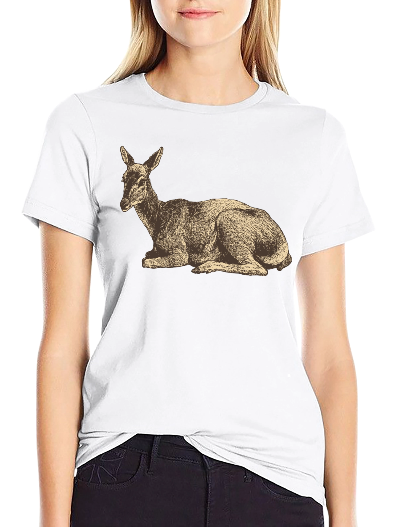 Black Vintage Deer Graphic T-Shirt - Black view 9