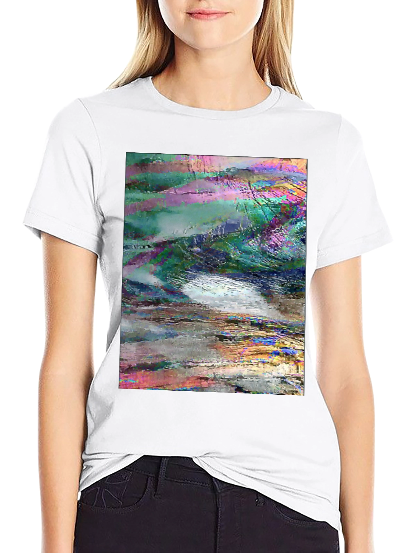 Black Abstract Glitch Art Graphic Tee - Black view 9