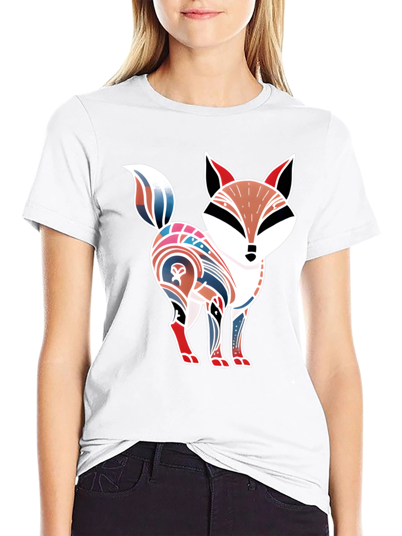 Black Stylized Fox Graphic Tee - Unique Design view 9