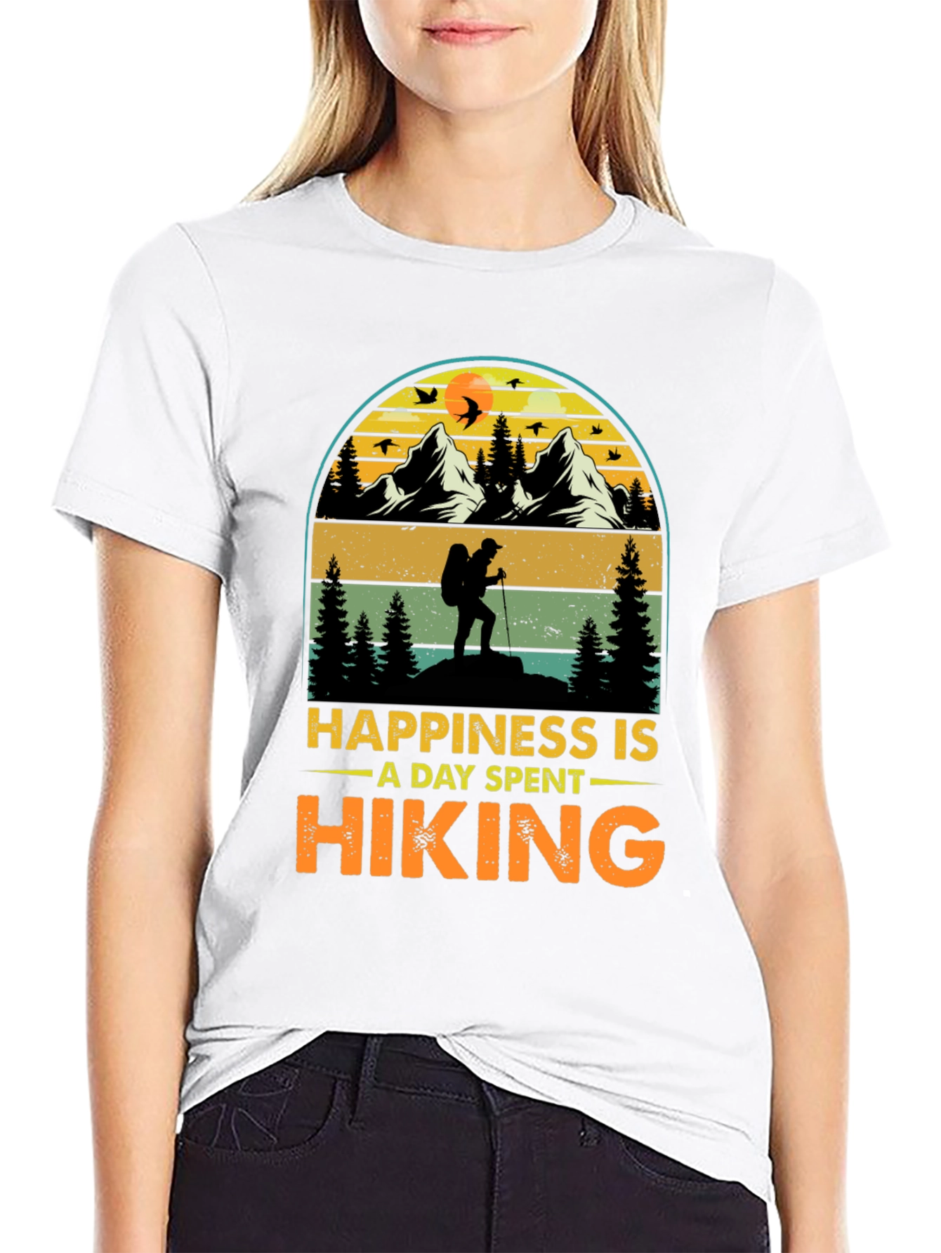 Black Hiking Adventure T-Shirt: Happiness Is Hiking view 9