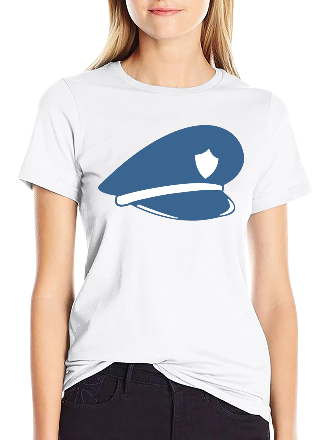 Black Blue Police Hat Graphic T-Shirt - Stylish Cotton Tee view 9