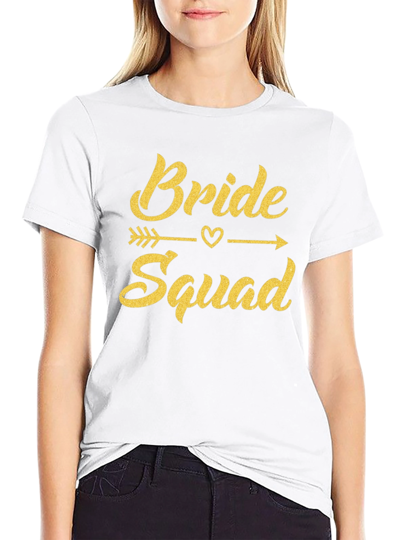 Black Bride Squad T-Shirt - Gold Glitter Print Bridal Party Tee view 9