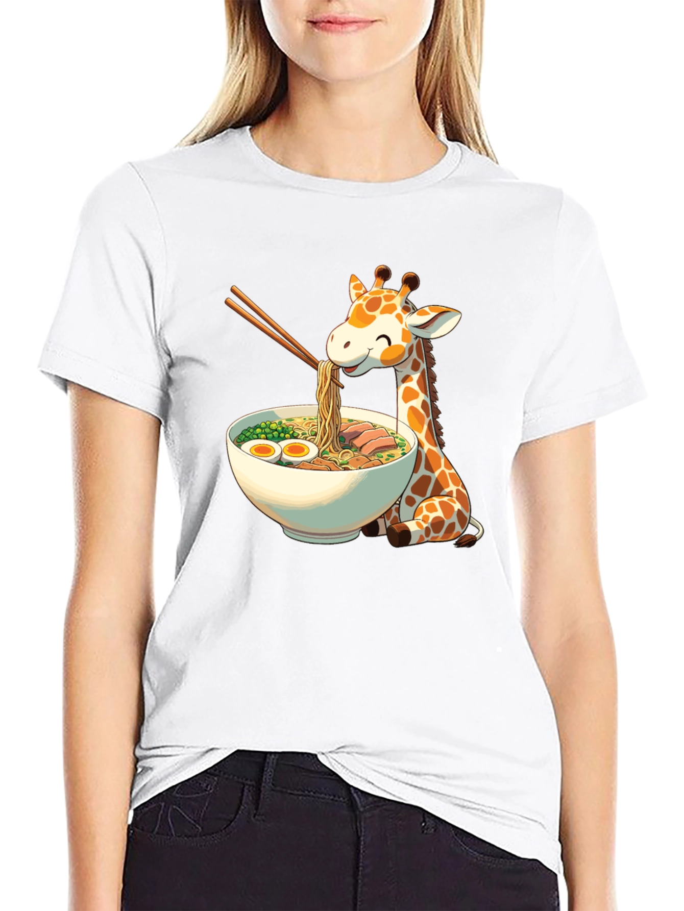 Black Giraffe Ramen Black T-Shirt - Unique Graphic Tee view 9