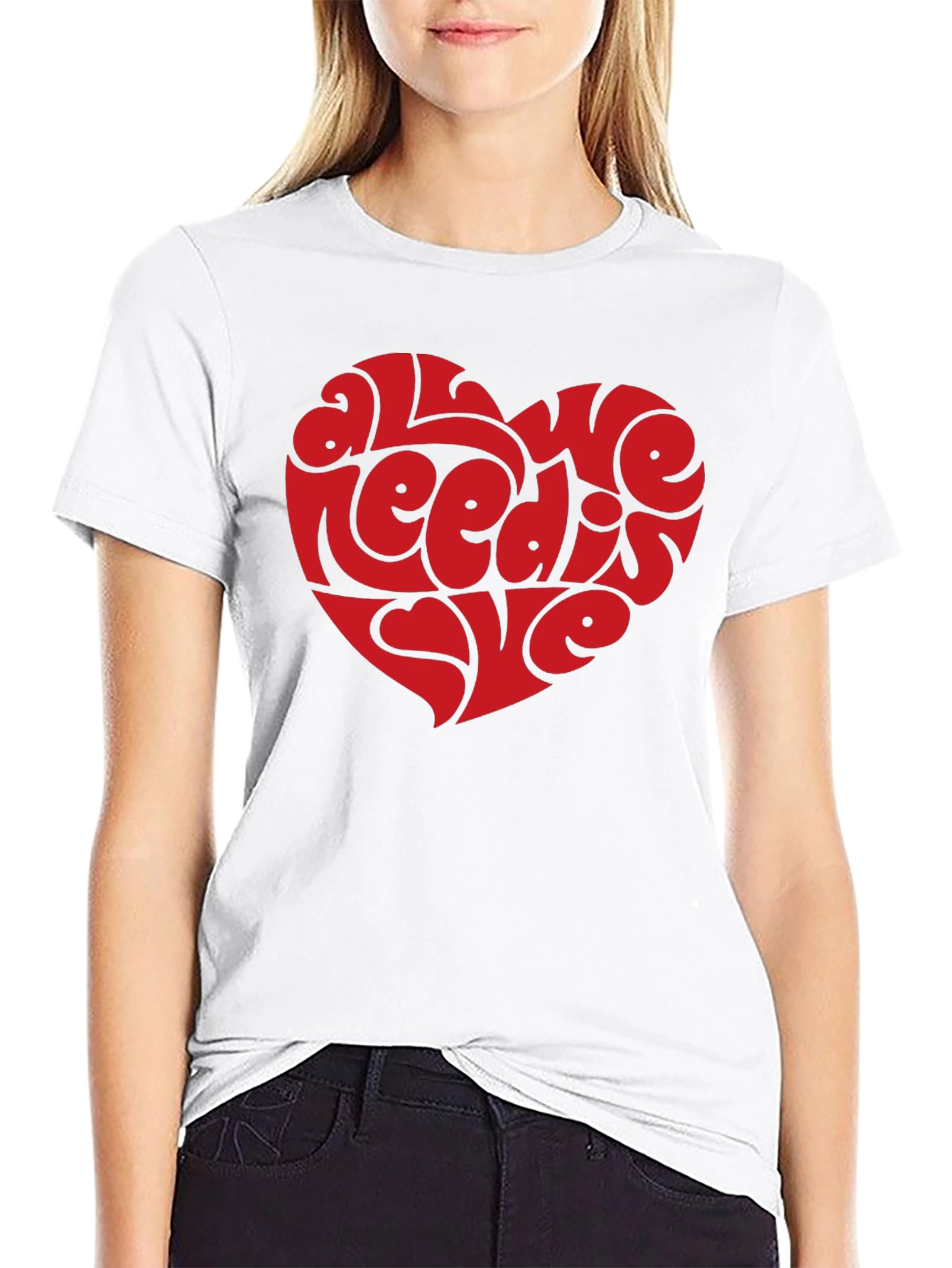 Black All You Need Is Love Heart Graphic Tee - Black view 9