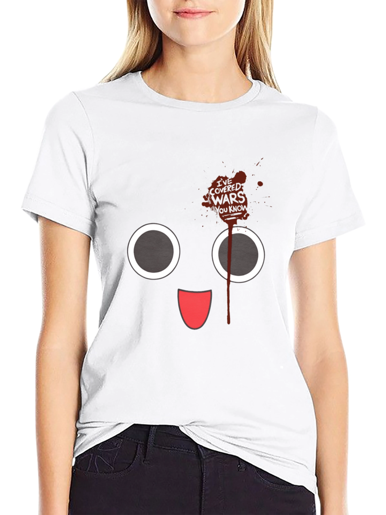 Black Funny Cartoon Face Black T-Shirt view 9