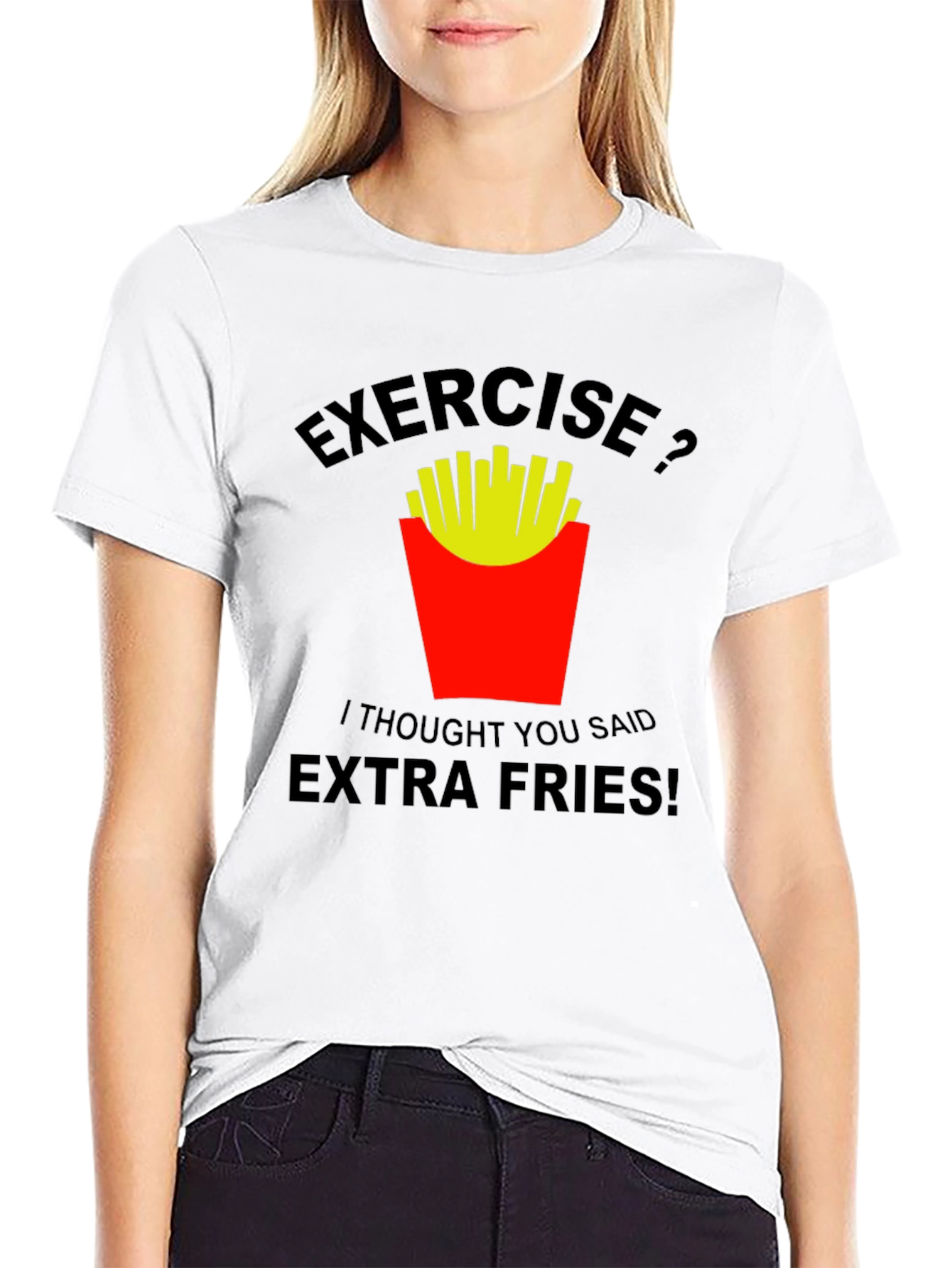 Black Exercise? Extra Fries! Graphic T-Shirt view 9