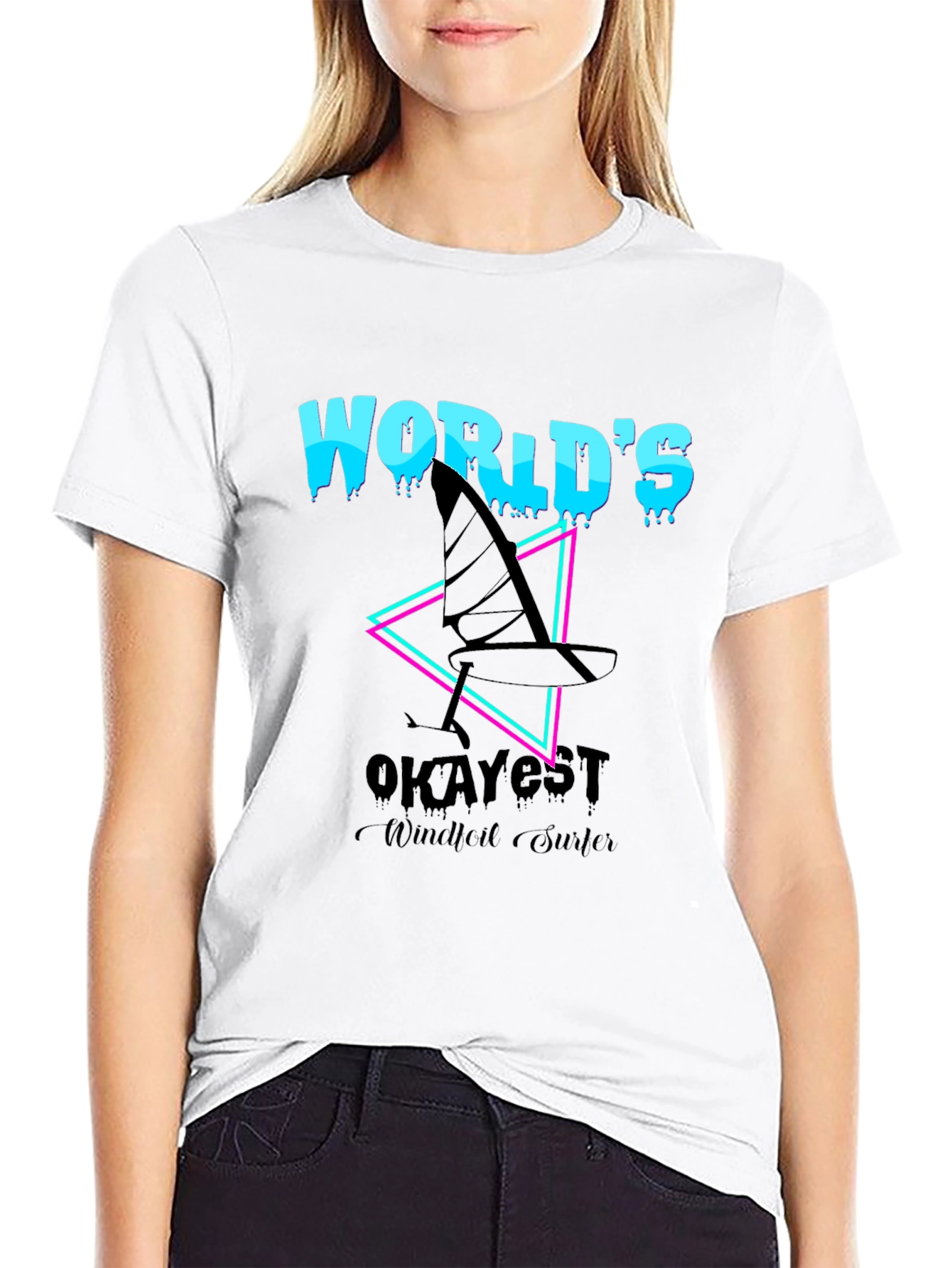Black World's Okayest Windfoil Surfer T-Shirt - Black view 9