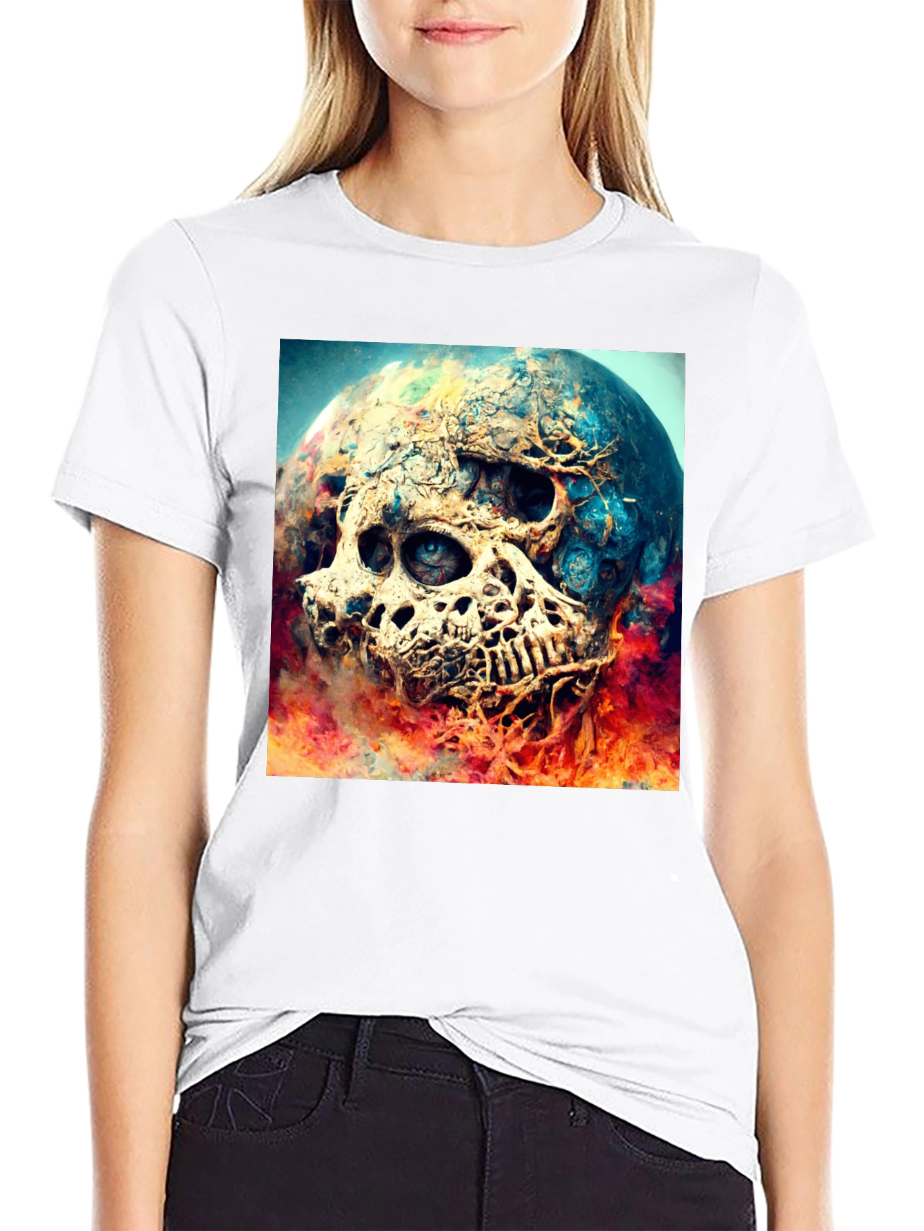 Black Skull Planet Graphic Tee - Black Cotton Shirt view 9