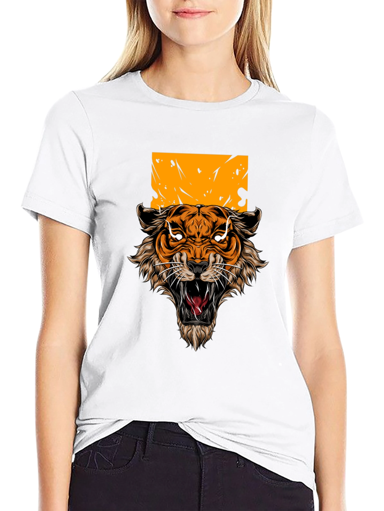 Black Tiger Graphic Print Black T-Shirt view 9