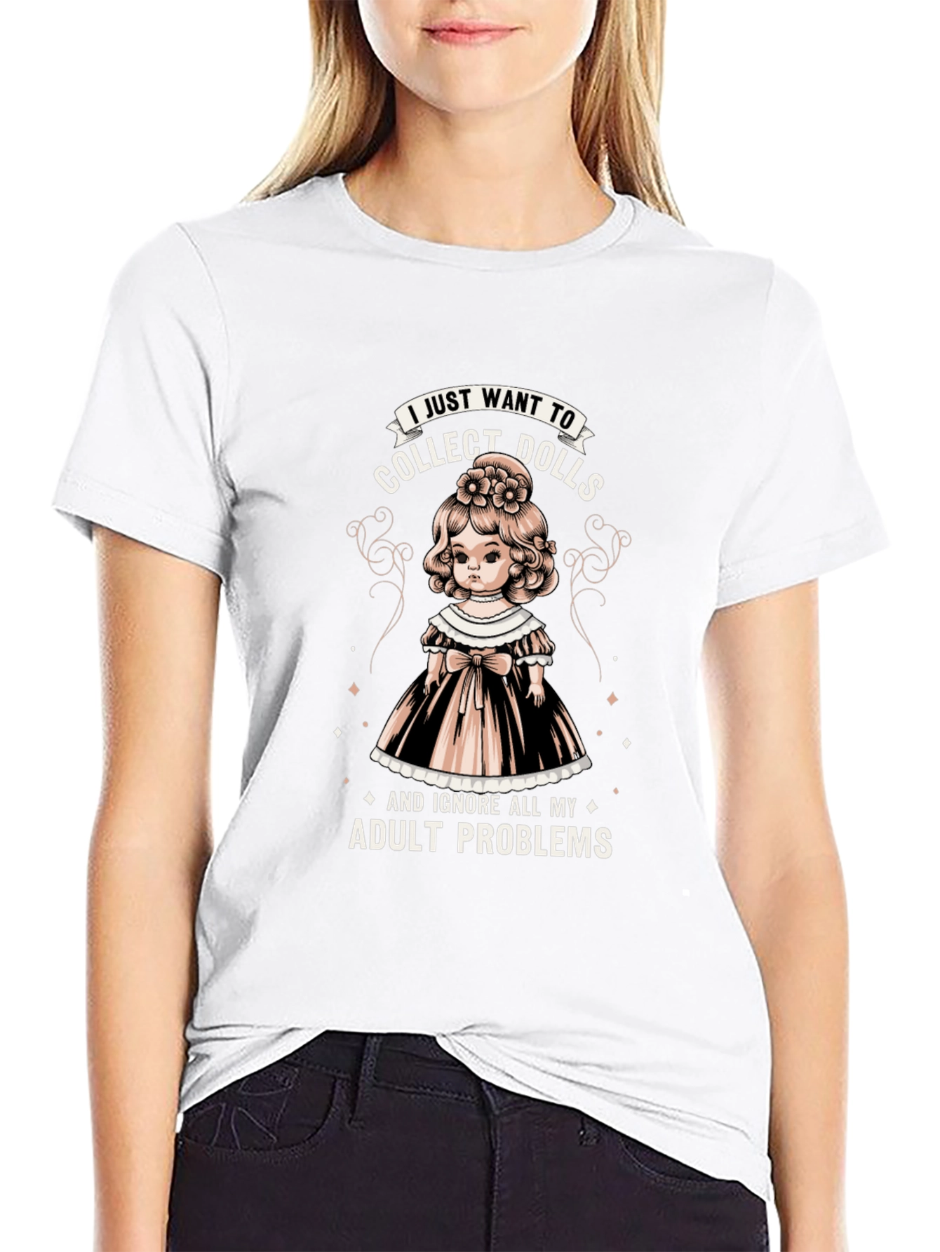 Black Collect Dolls Graphic Tee - Ignore Adult Problems T-Shirt view 9