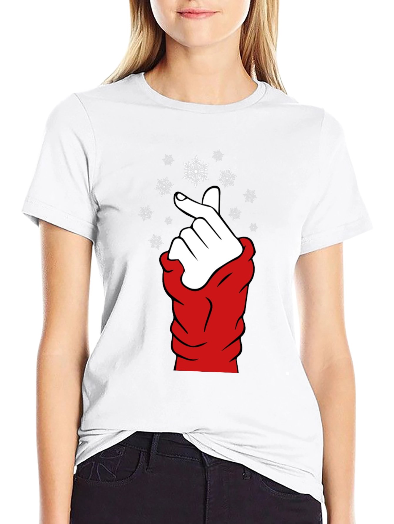Black Heart Finger Snowflake Graphic Black T-Shirt view 9