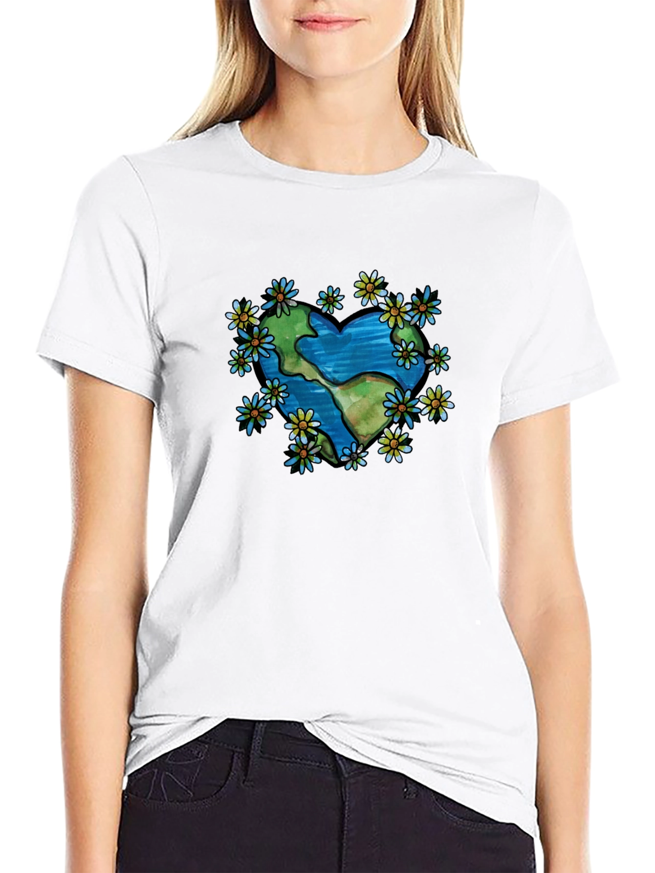 Black Earth Heart Flower T-Shirt - Black view 9