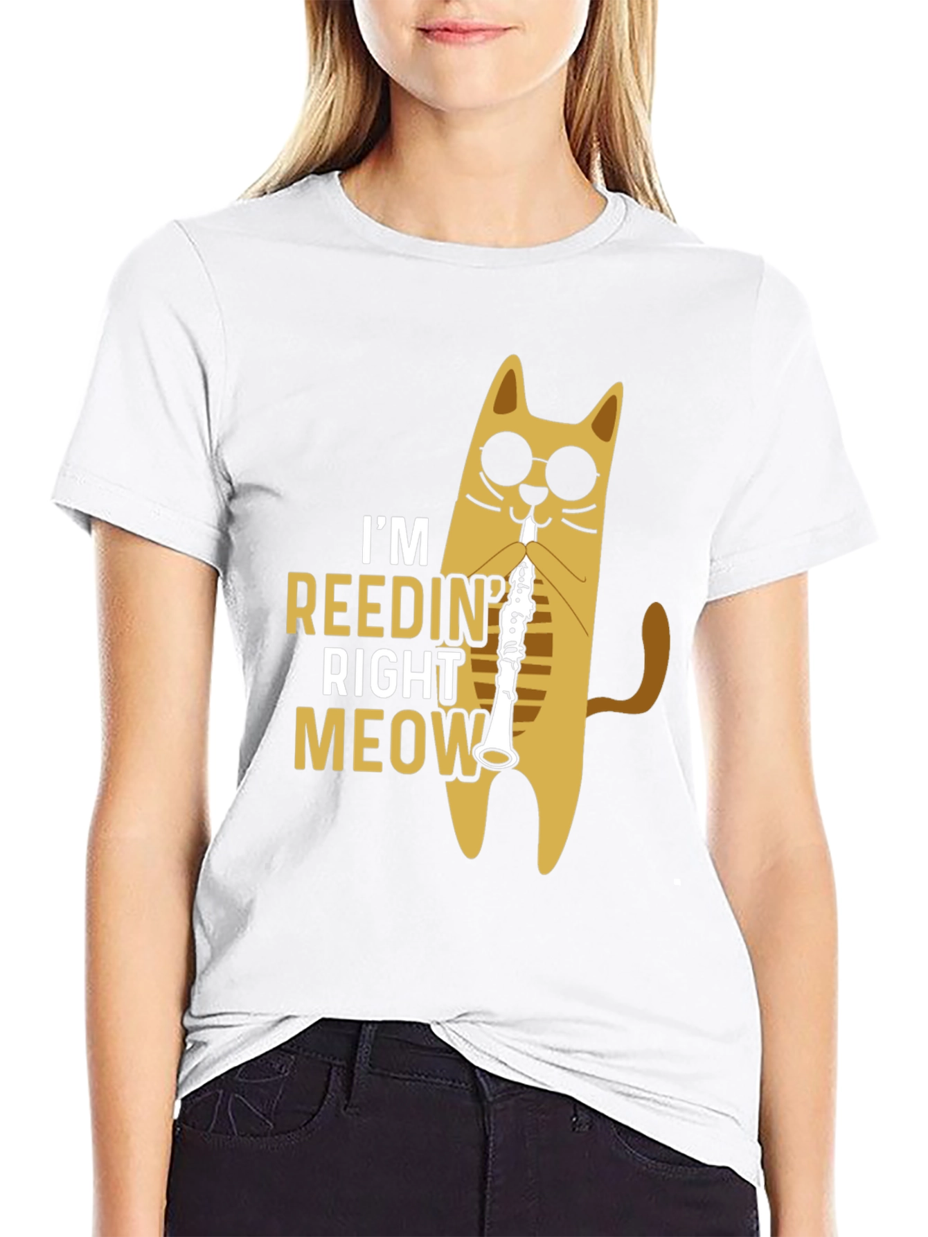 Black Cool Cat Reedin' Right Meow Black T-Shirt view 9