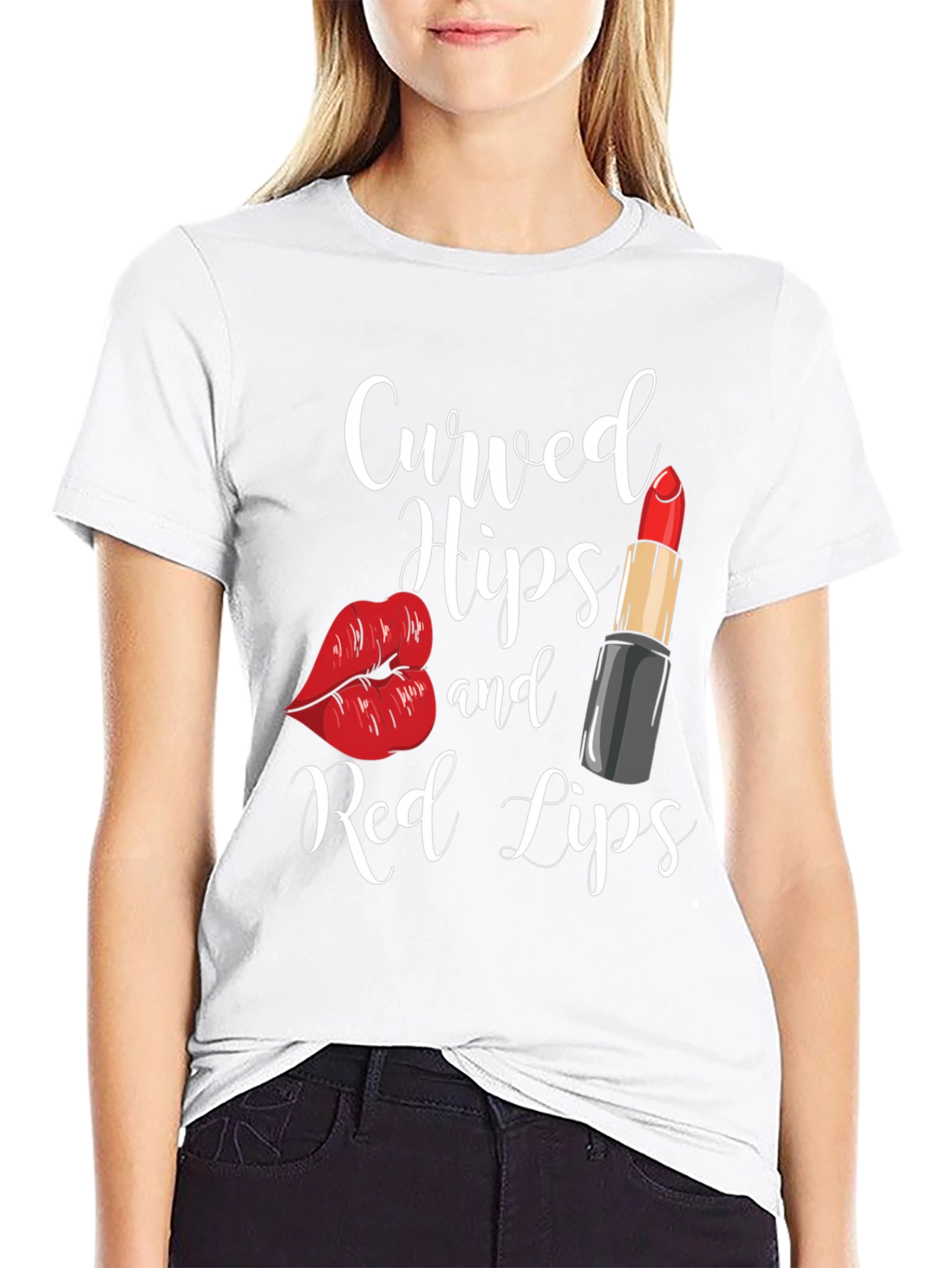 Black Curved Hips & Red Lips Graphic Tee - Black view 9
