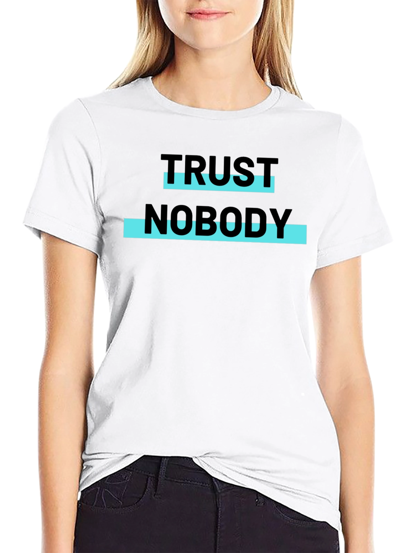 Black Trust Nobody Graphic Print Tee - Black Cotton Blend view 9