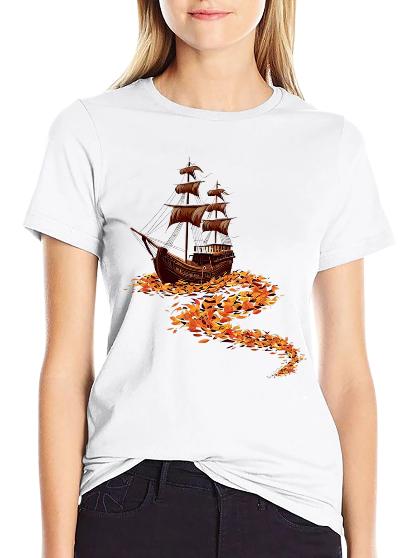 Black Nautical Ship Graphic Tee - Black Cotton Blend view 9