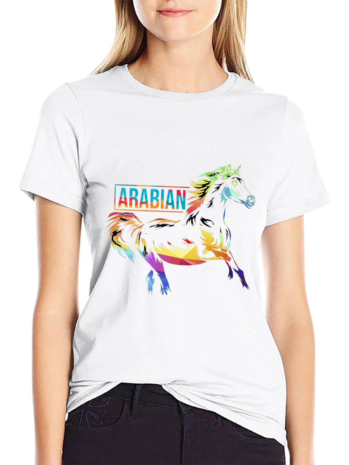 Black Colorful Arabian Horse Graphic Tee view 9