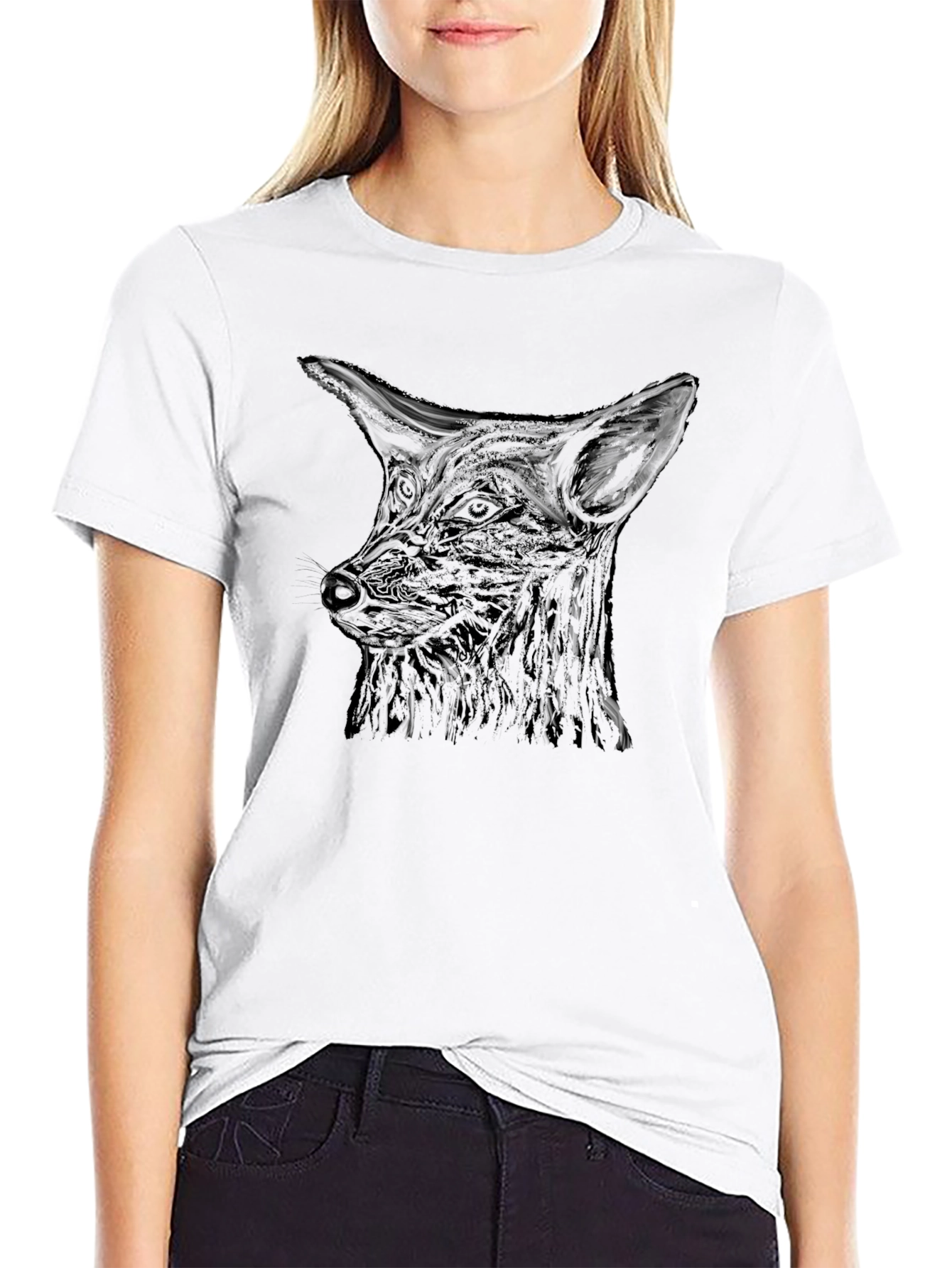 Black Black Fox Head Graphic Print Men's T-Shirt view 9