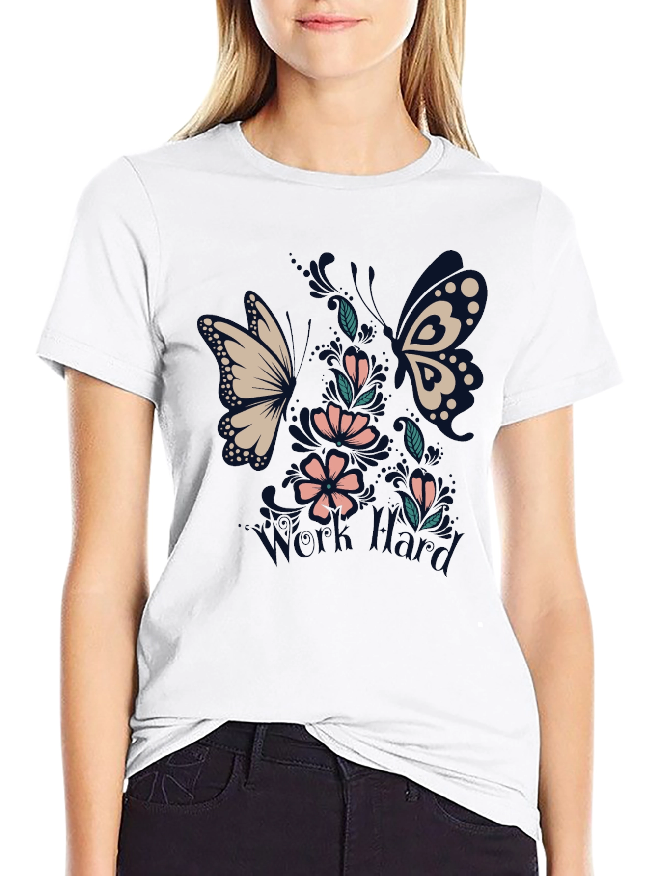 Black Floral Butterfly Black T-Shirt view 9