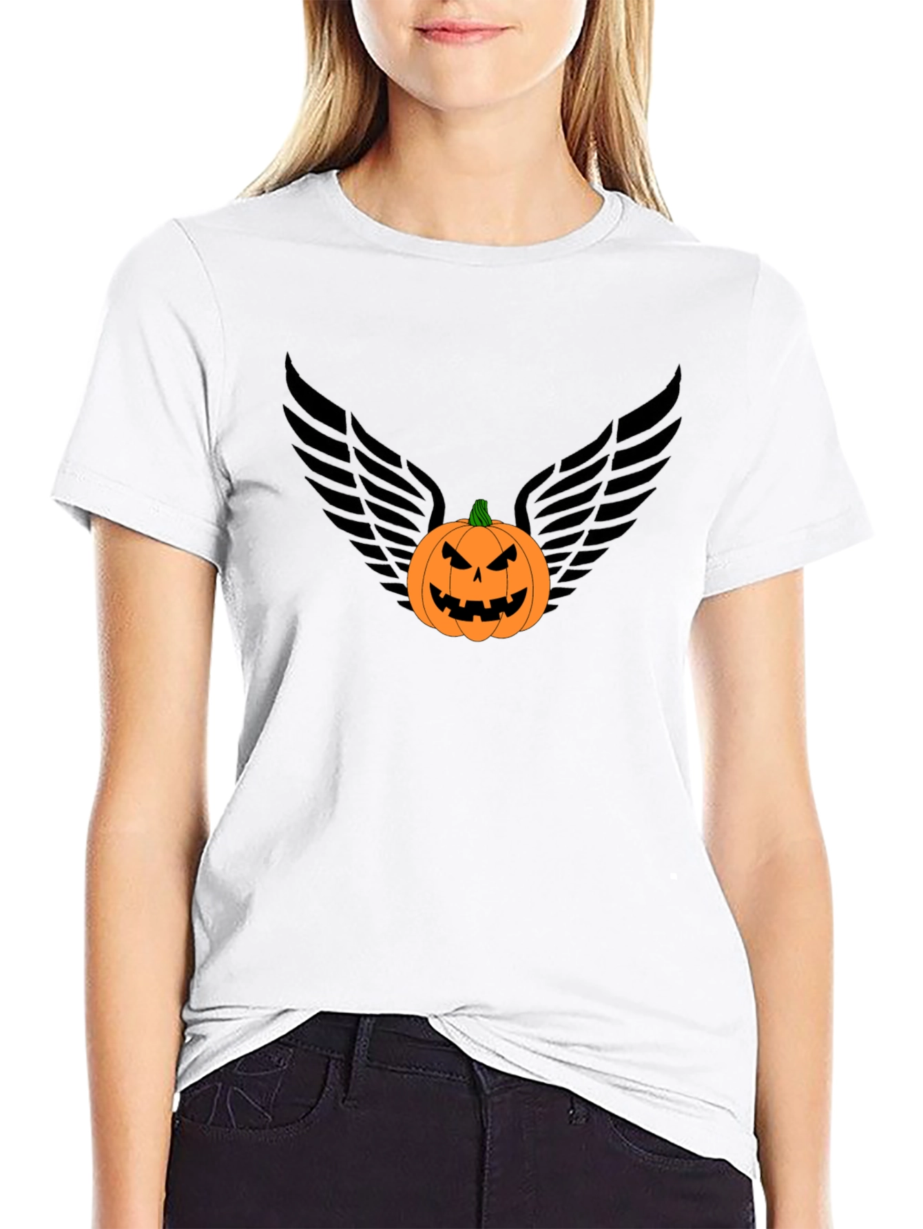 Black Pumpkin Angel Wings Graphic Tee view 9