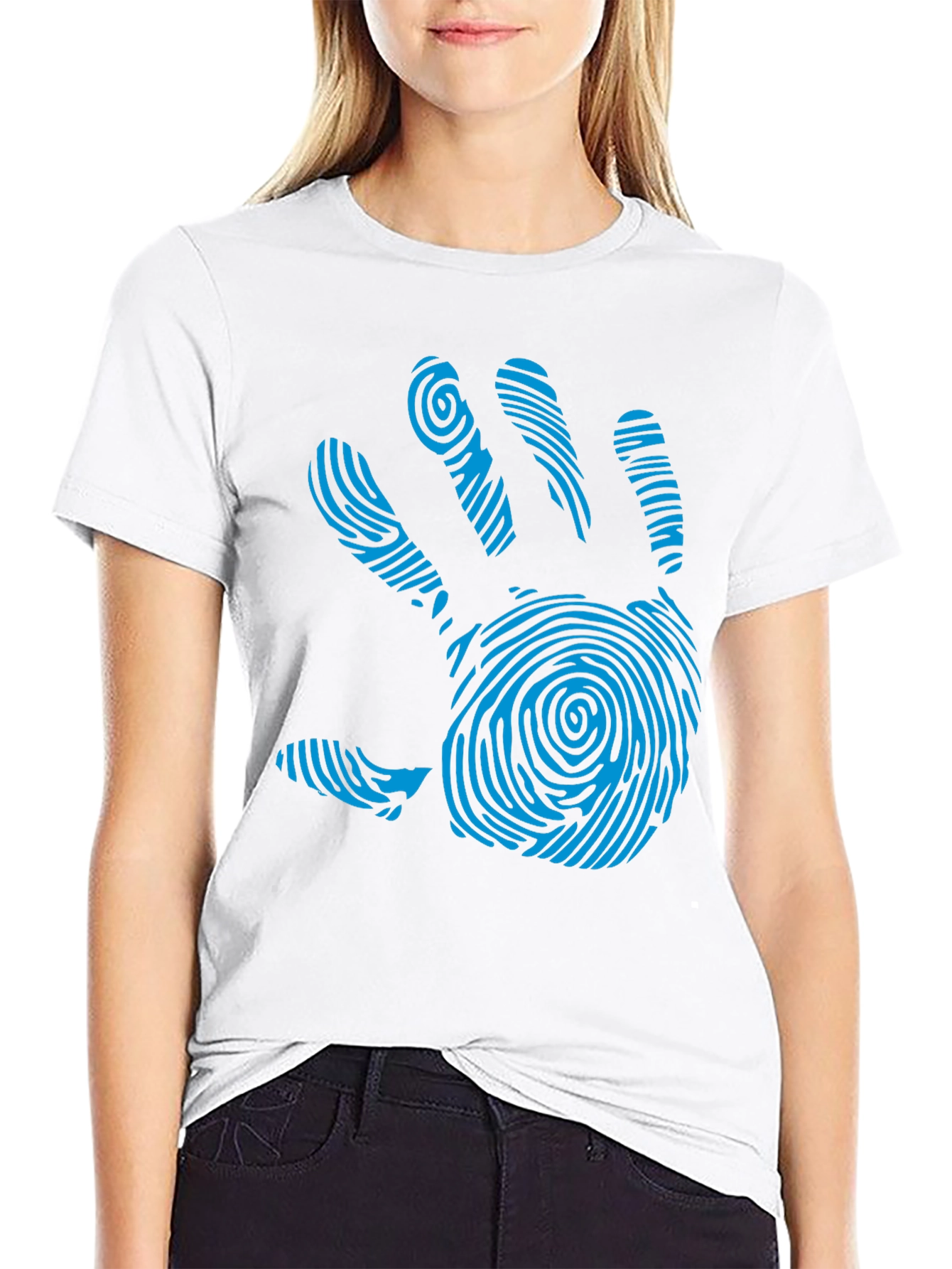 Black Fingerprint Hand Graphic Tee - Unique Design T-Shirt view 9
